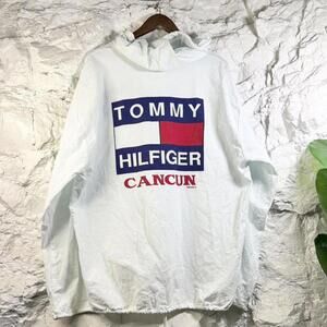 Vintage Tommy Hilfiger Spellout Windbreaker Hoodie Size XL